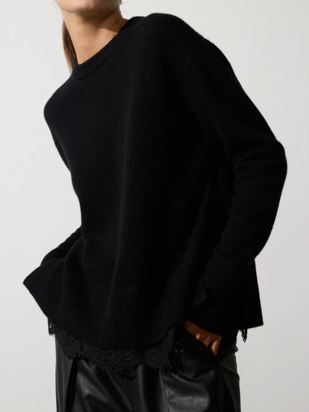 NWT Brochu Walker black cashmere blend marte lace looker sweater size XS